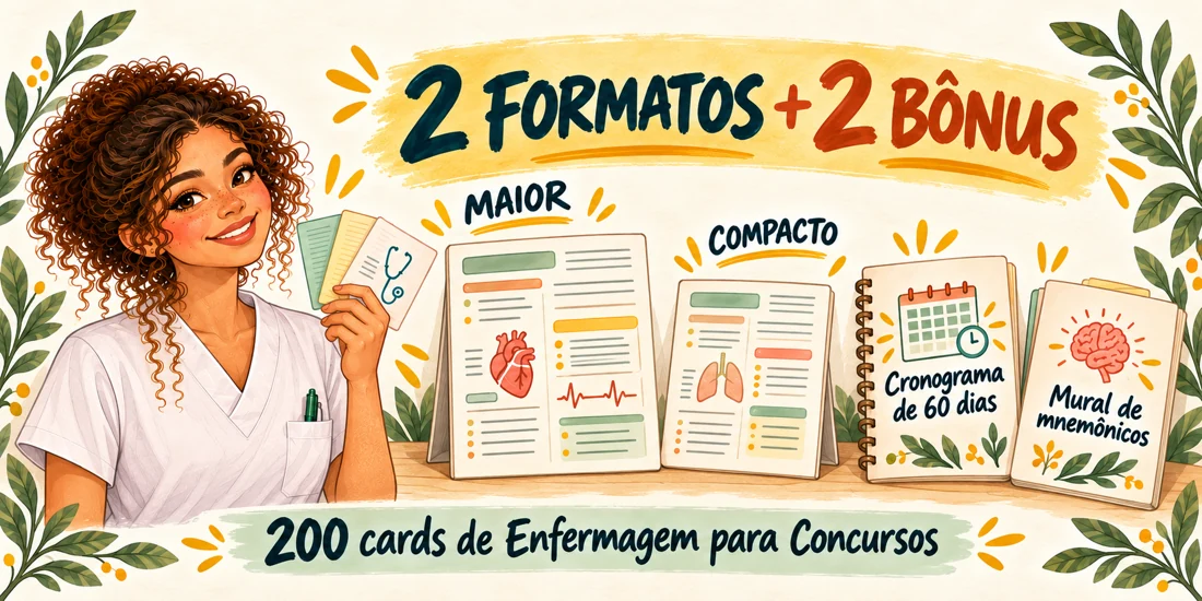Cards nos formatos maior e compacto, cronograma de 60 dias e mural de mnemônicos